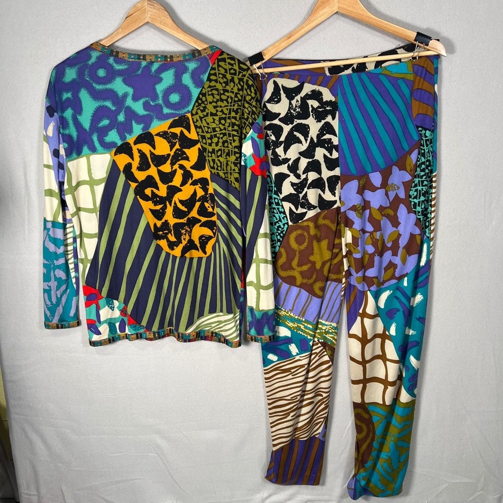 Missoni Silk Jersey Patchwork Knit Top Pants Set Vibrant Late 80s VTG 46/12–14 - Picture 6 of 12
